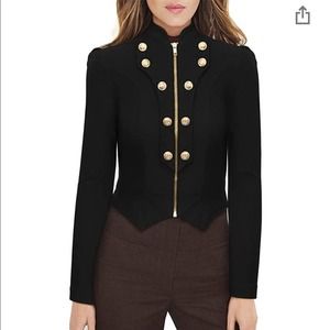 Military Crop Stretch Gold Zip Up Blazer Jacket S